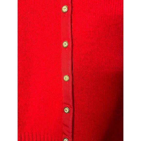 1980s Allen Solly Christmas Red Gold Shetland Wool Old Money Holiday Cardigan M - Picture 3 of 4